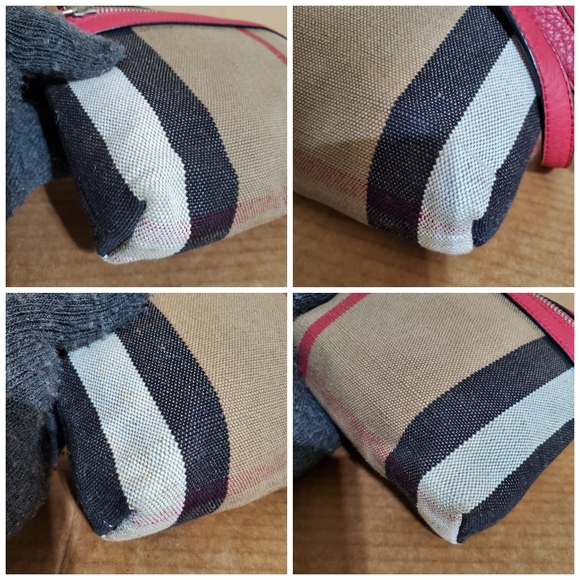 BURBERRY Check Canvas Crossbody Cadmium Farley Red Bag - Picture 10 of 11